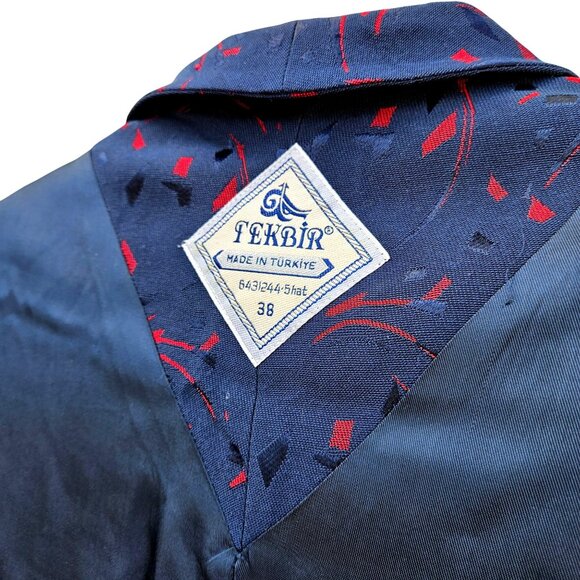 Vintage Turkish Tekbir Modest Coat 80s/90s Navy Red Woven Jacquard 6 8 38 - Picture 14 of 15